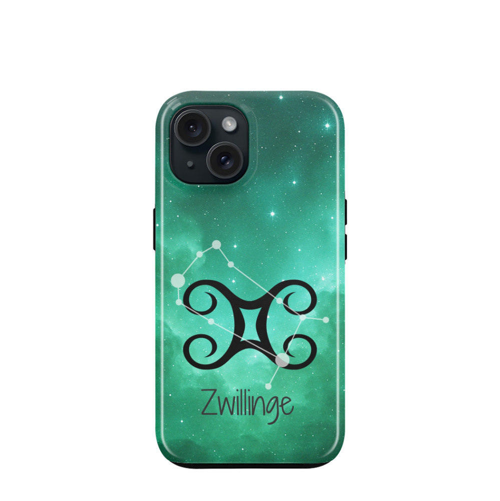 iPhone 15 Hybrid (Kunststoff / Gummi) Hülle Zwillinge 2 - Grün
