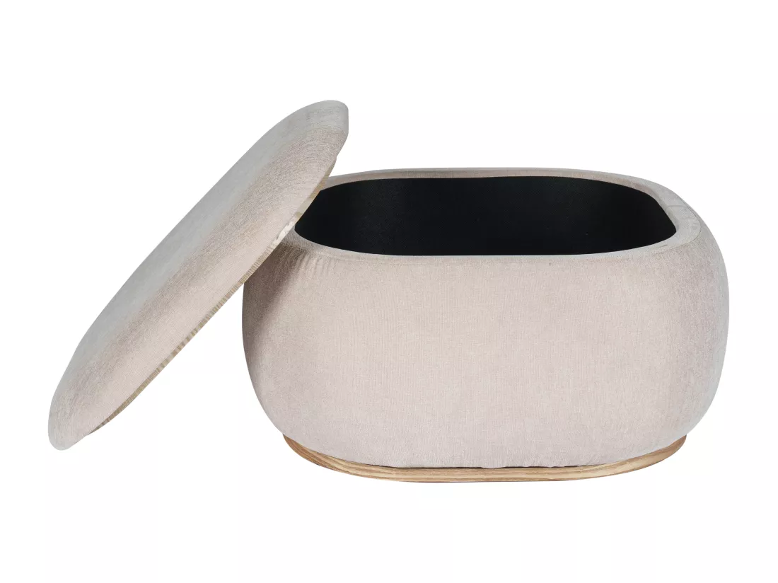 Pouf coffre de rangement en tissu texturé beige TINETIA
