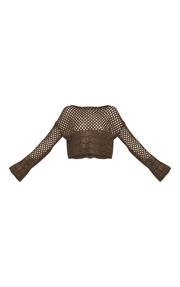 Vert Olive Haut En Crochet Ample À Manches Longues