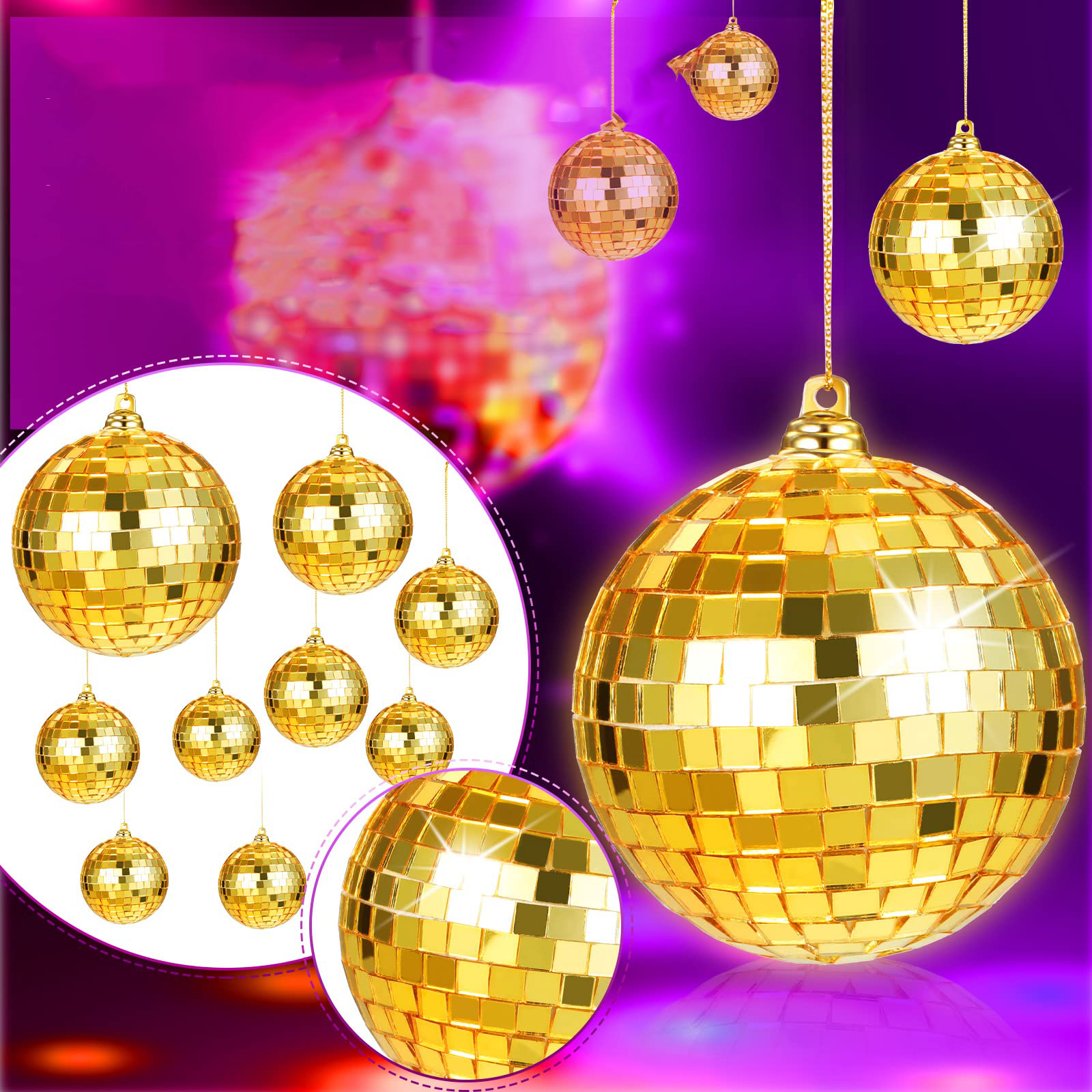 (25er Set) Mini Party Discokugel Aufhänger Spiegelkugel Tisch Deko - Gold