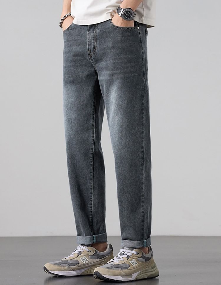Nataro - Hoge taille gewassen rechte jeans