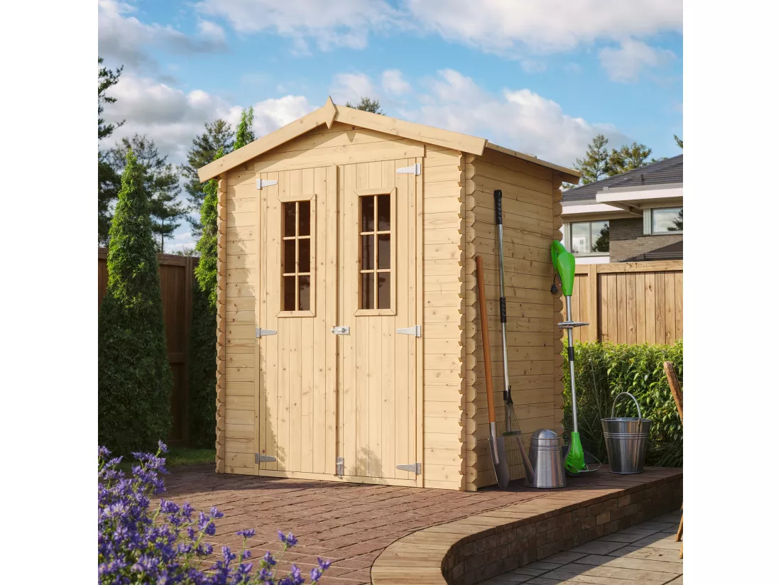 Abri de jardin en bois AVEC SOL TRAITÉ - I196xL136xH218 cm/ 1.98 - TIMBELA M367C+M367G