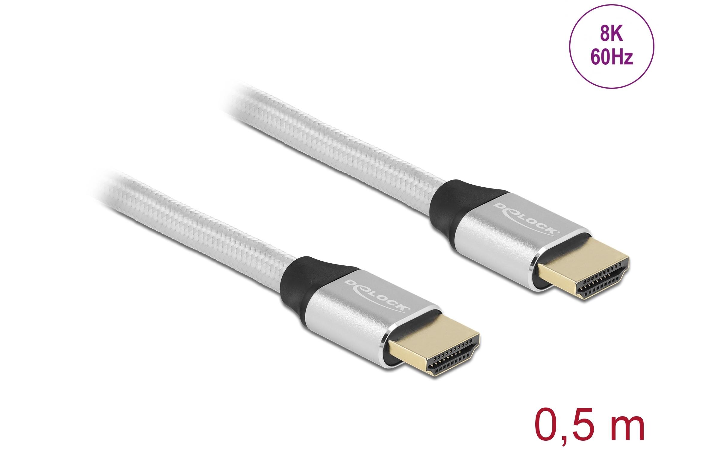 Kabel 8K 60Hz HDMI - HDMI, 0.5 m, SilberDelock Ultra High Speed HDMI Kabel 48 Gbps 8K 60 Hz silber 0.5 m zertifiziert