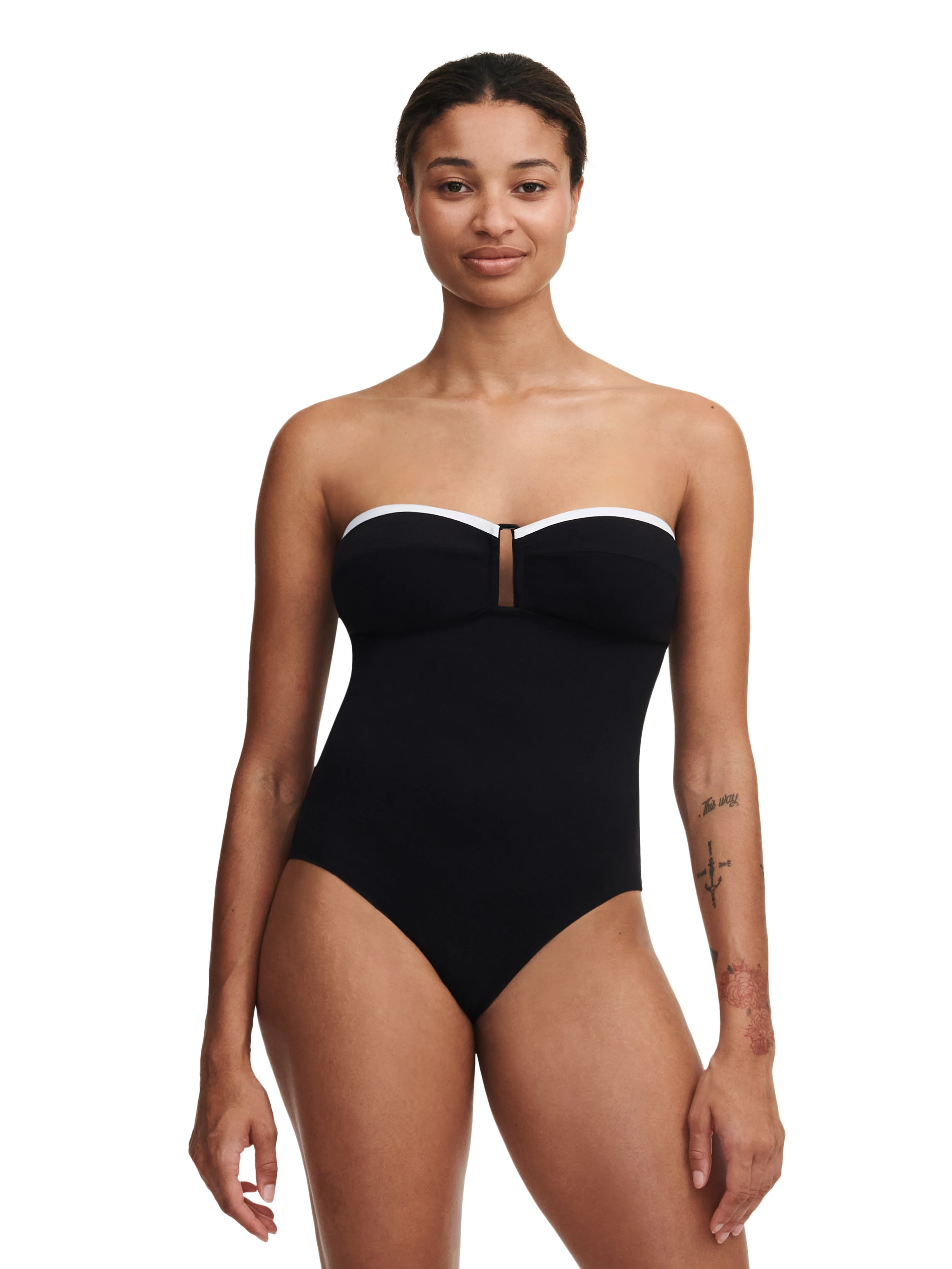 AUTHENTIC - Maillot de bain 1 pièce sans armature bandeau bretelles amovibles | Noir
