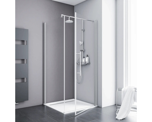 Douchedeur met zijpaneel SCHULTE Alexa Style 2.0 ExpressPlus 80 x 80 cm, aluminium profiel, helder glas met vuilafstotende coating, linksdraaiend, rechtsdraaiend