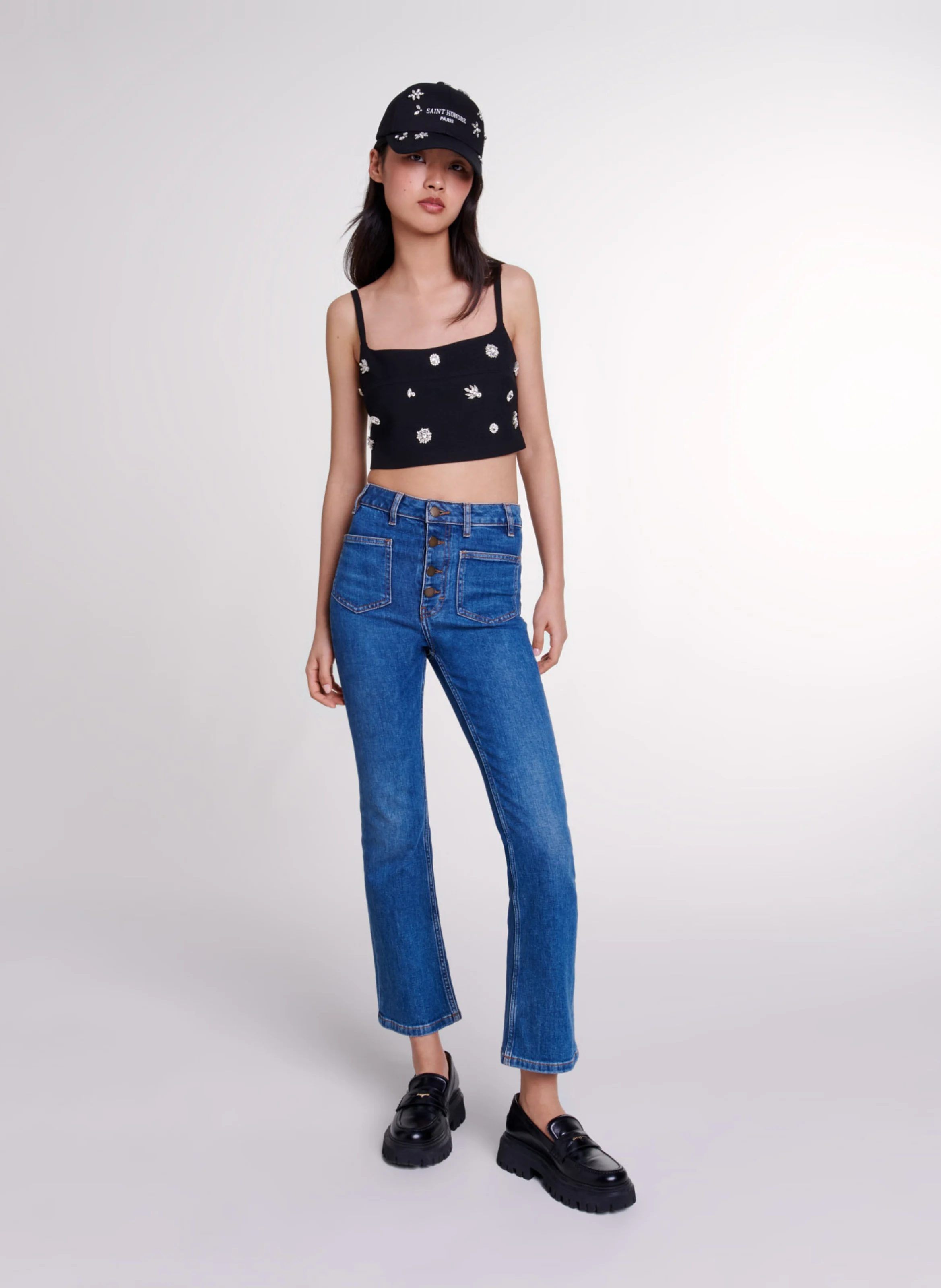 Crop top à strass | Noir
