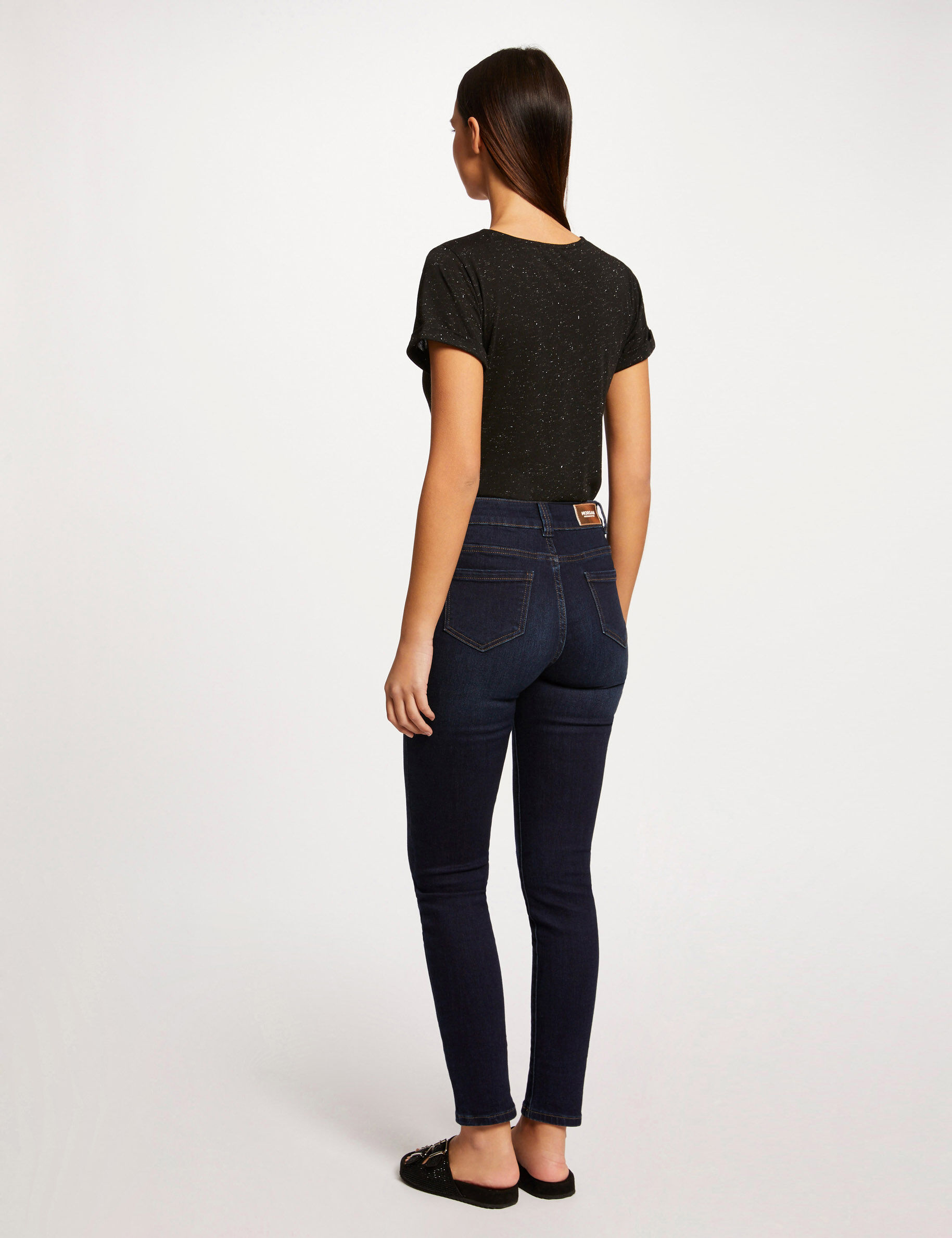 T-shirt manches courtes col en V noir femme - noir