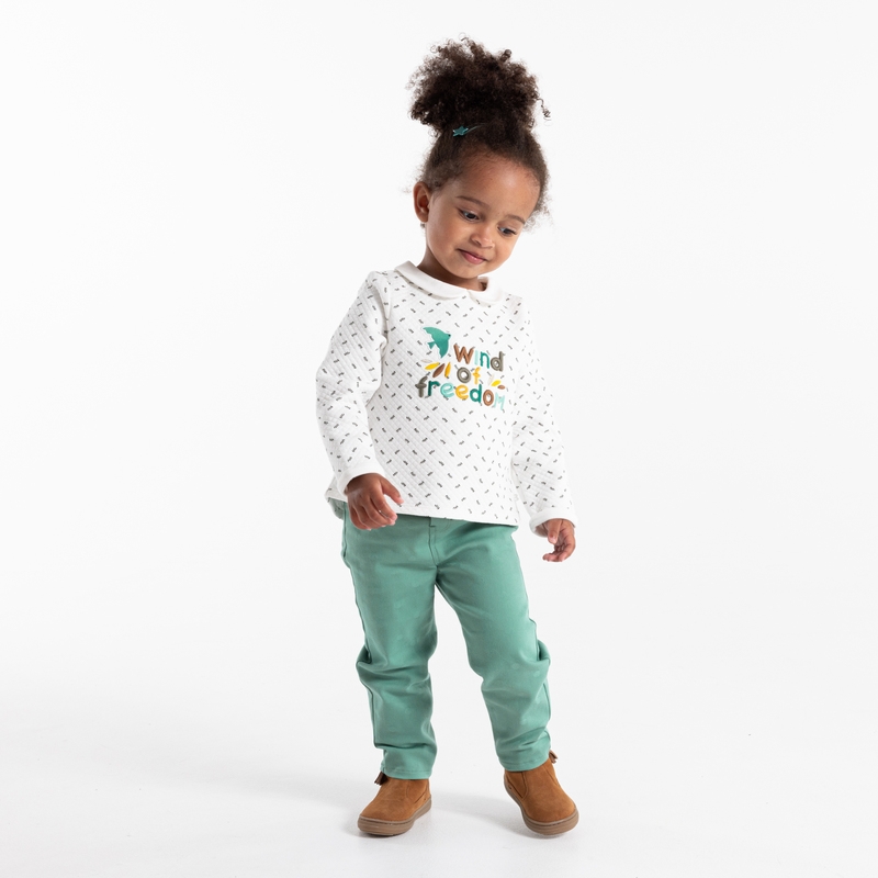 Pantalon stretch à pois vert bébé fille