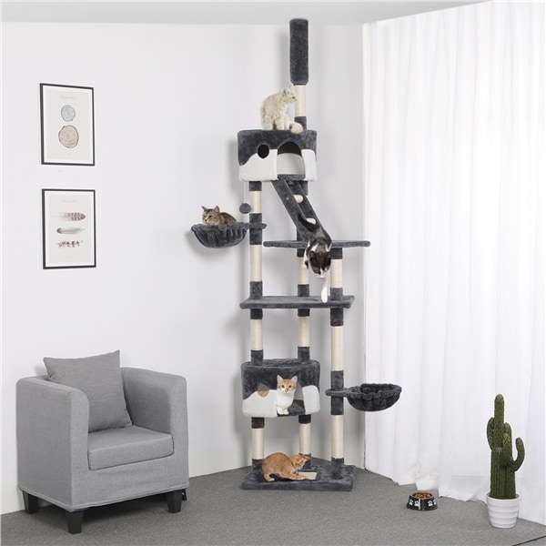 Yaheetech Katzenbaum Katzenkratzbaum Kletterbaum Höhenverstellbar Spielbaum für Katzen, 227,5-254,5 cm