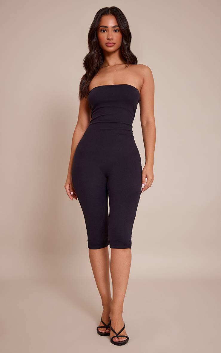 Noir Combinaison Capri Bandeau En Jersey Moulant Petite Taille