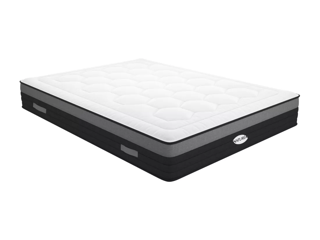 Ensemble 160 x 200 cm sommier coffre naturel clair + matelas hybride ressorts ensachés 7 zones et mémoire de forme ép.25cm - AMARANTE de NATUREA