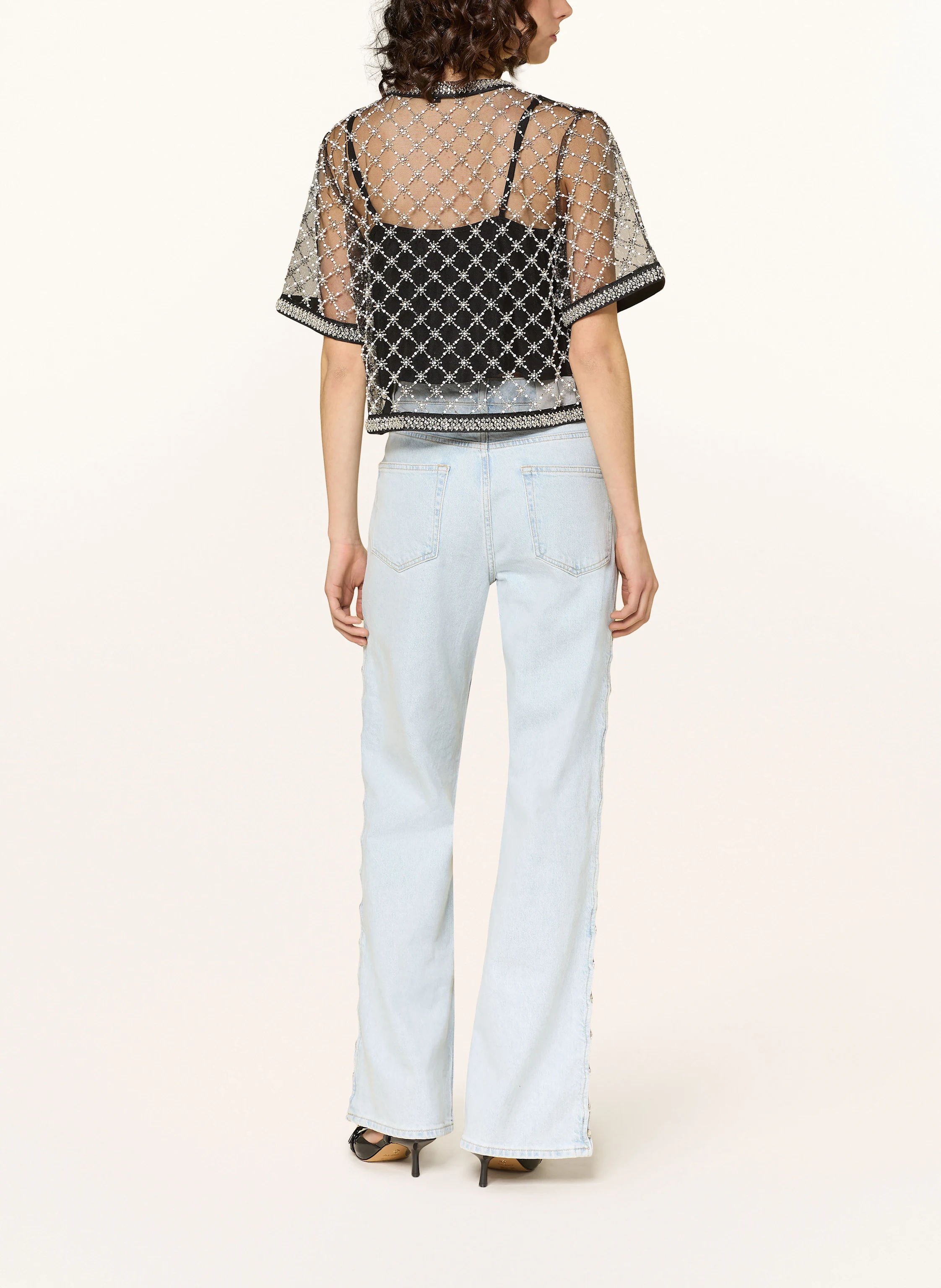 maje Jeans mit Cut-outs und Schmucksteinen