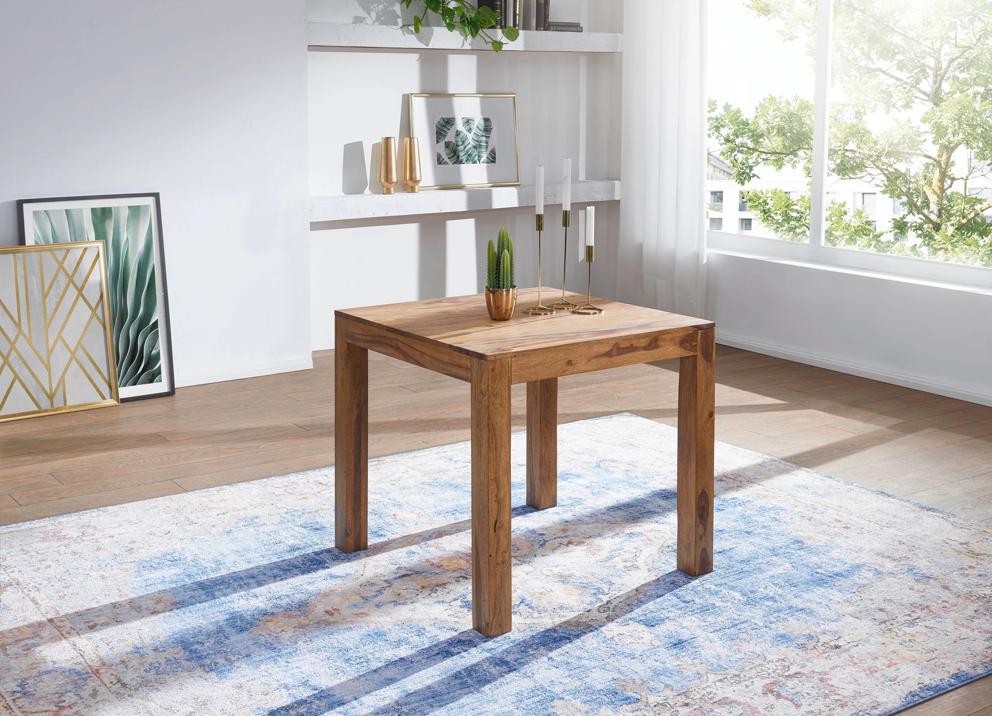 KADIMA DESIGN Esstisch NAKO Massiv: Quadratisch, 80x80 cm, Akazienholz, einfach zu pflegen, stabil.