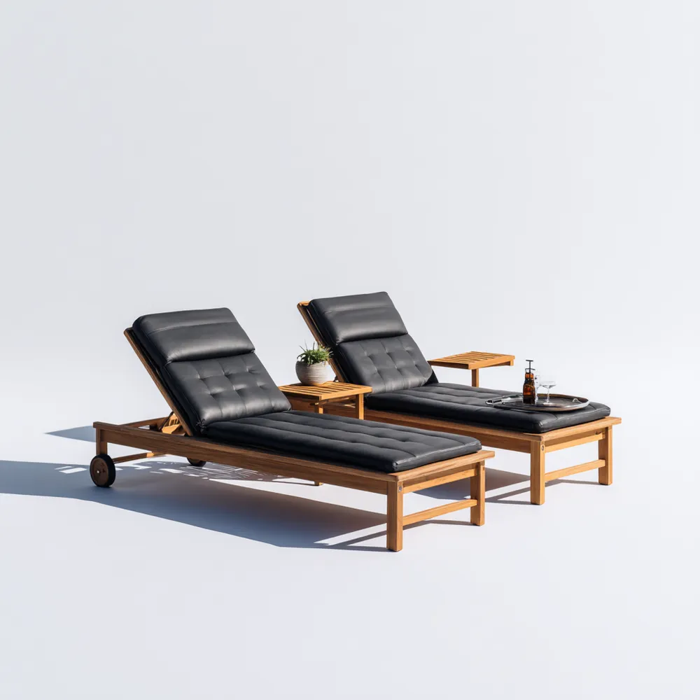 Gartenliege Set 200x65x30 cm Schwarz/Holz – Verstellbar – Modernes Design