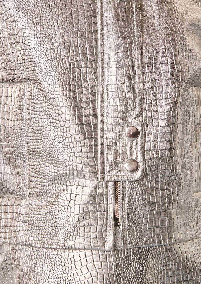 Veste Valenteargentée en cuir effet croco