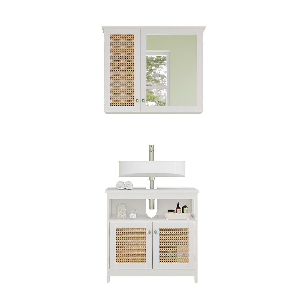 Vicco Badmöbel-Set Rosario, Weiß, moderne Serie, Badezimmer, dekorative Front, Spiegelschrank, Waschtischunterschrank
