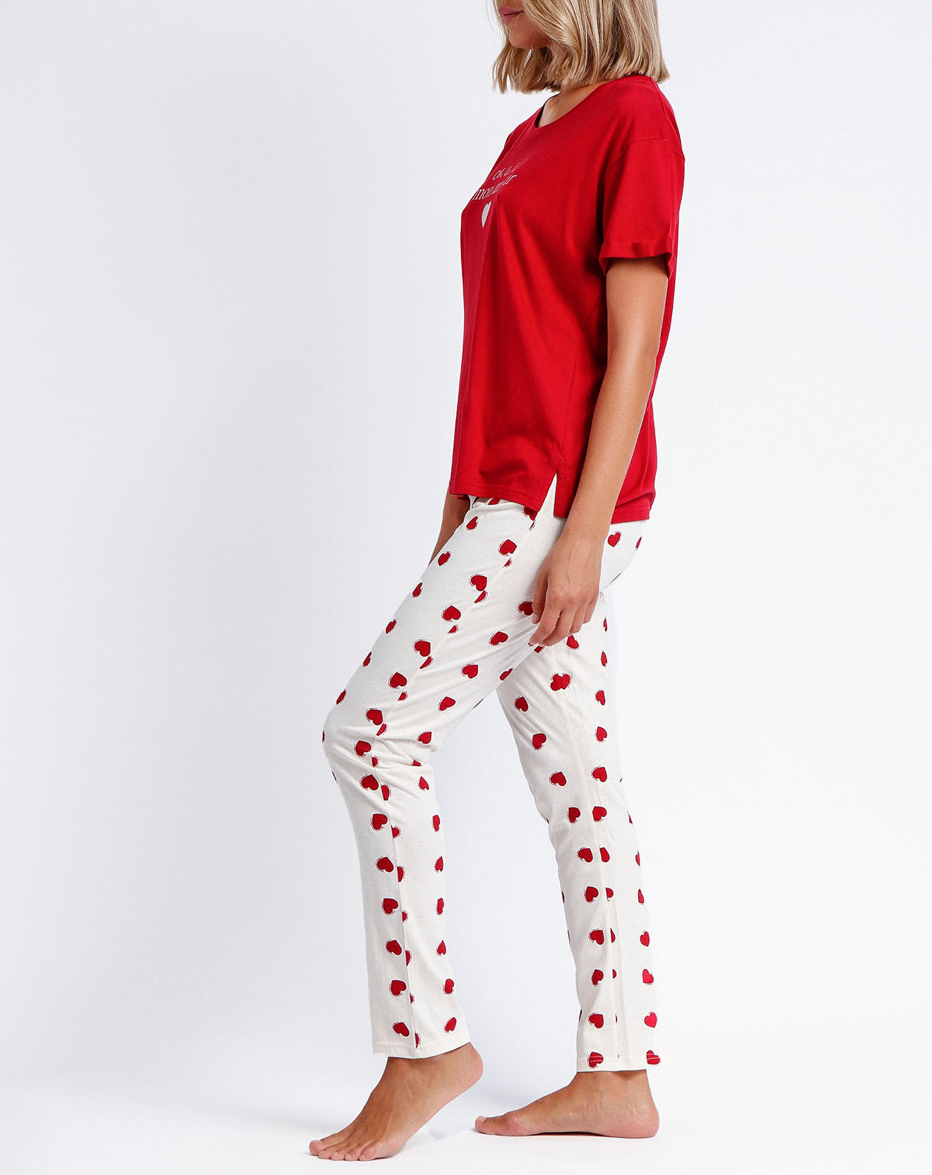 Admas Pyjama T-Shirt & Pantalon Zara rouge/blanc