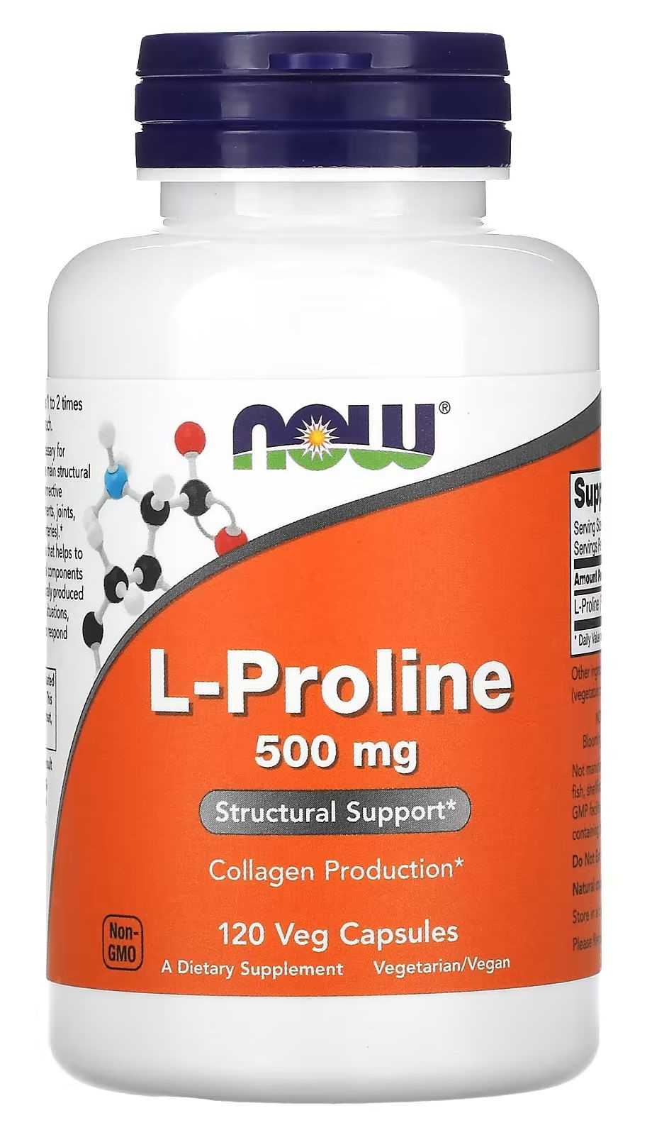NOW Foods L-Prolina 500mg 120 cápsulas