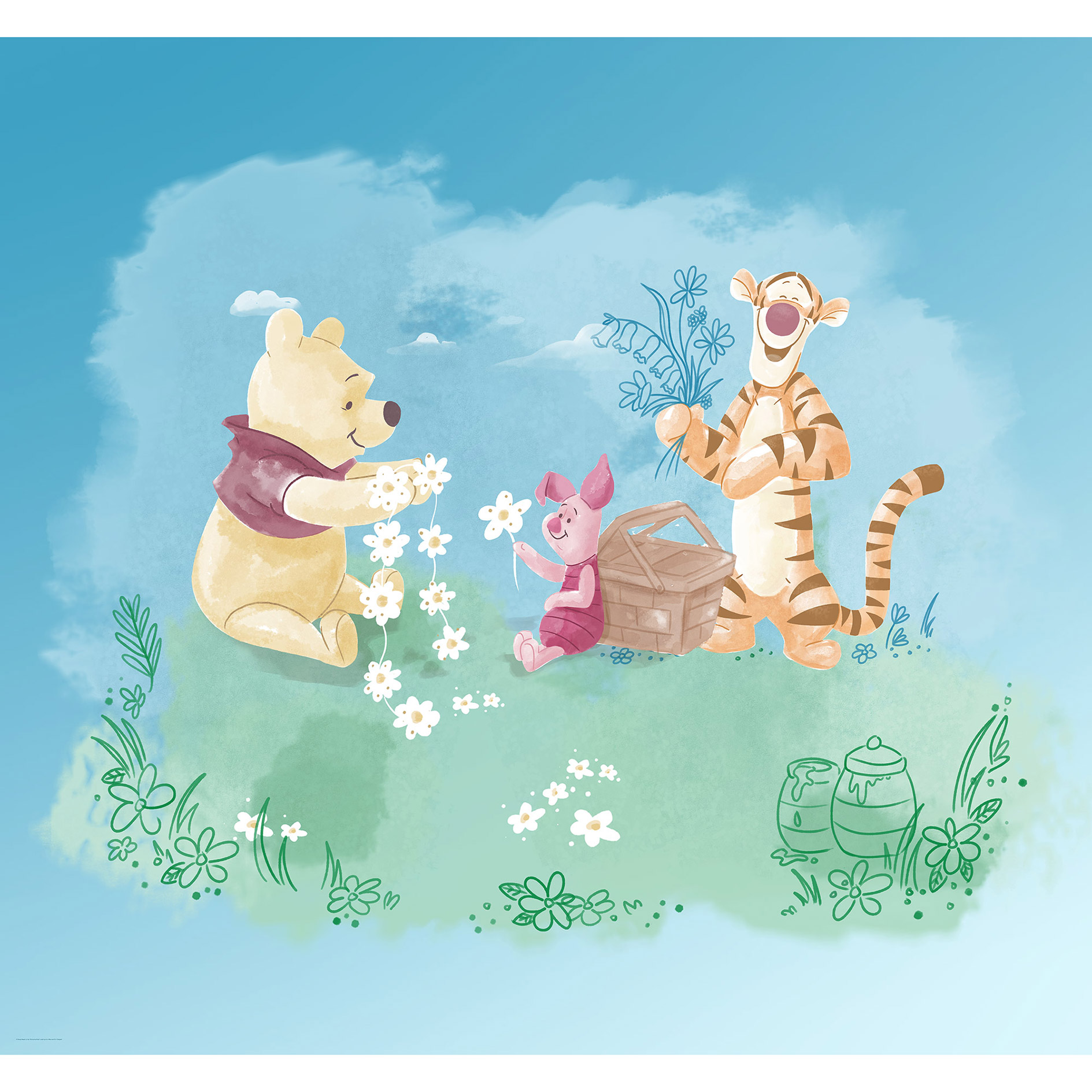 Vlies-Fototapete WINNIE THE POOH PICNIC - 300x280 cm