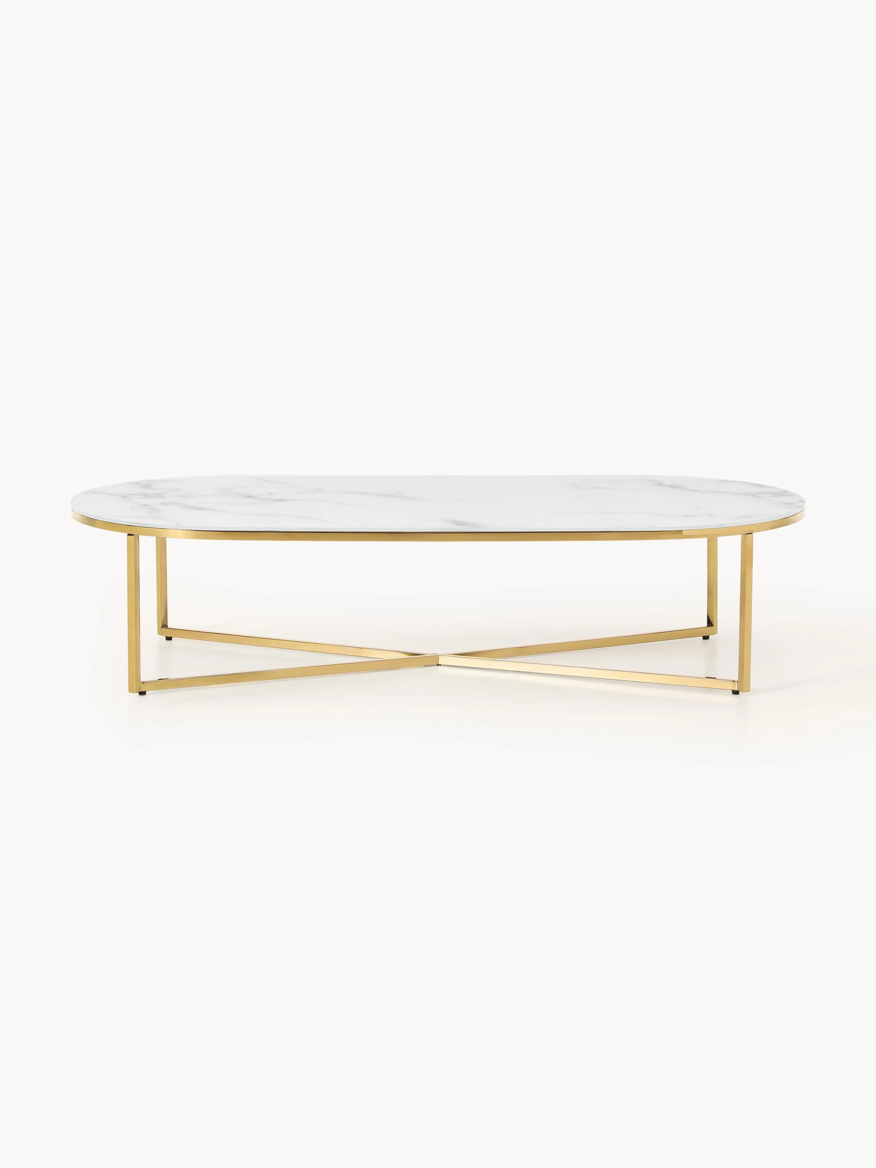 Ovale salontafel Antigua met glazen tafelblad in marmerlook