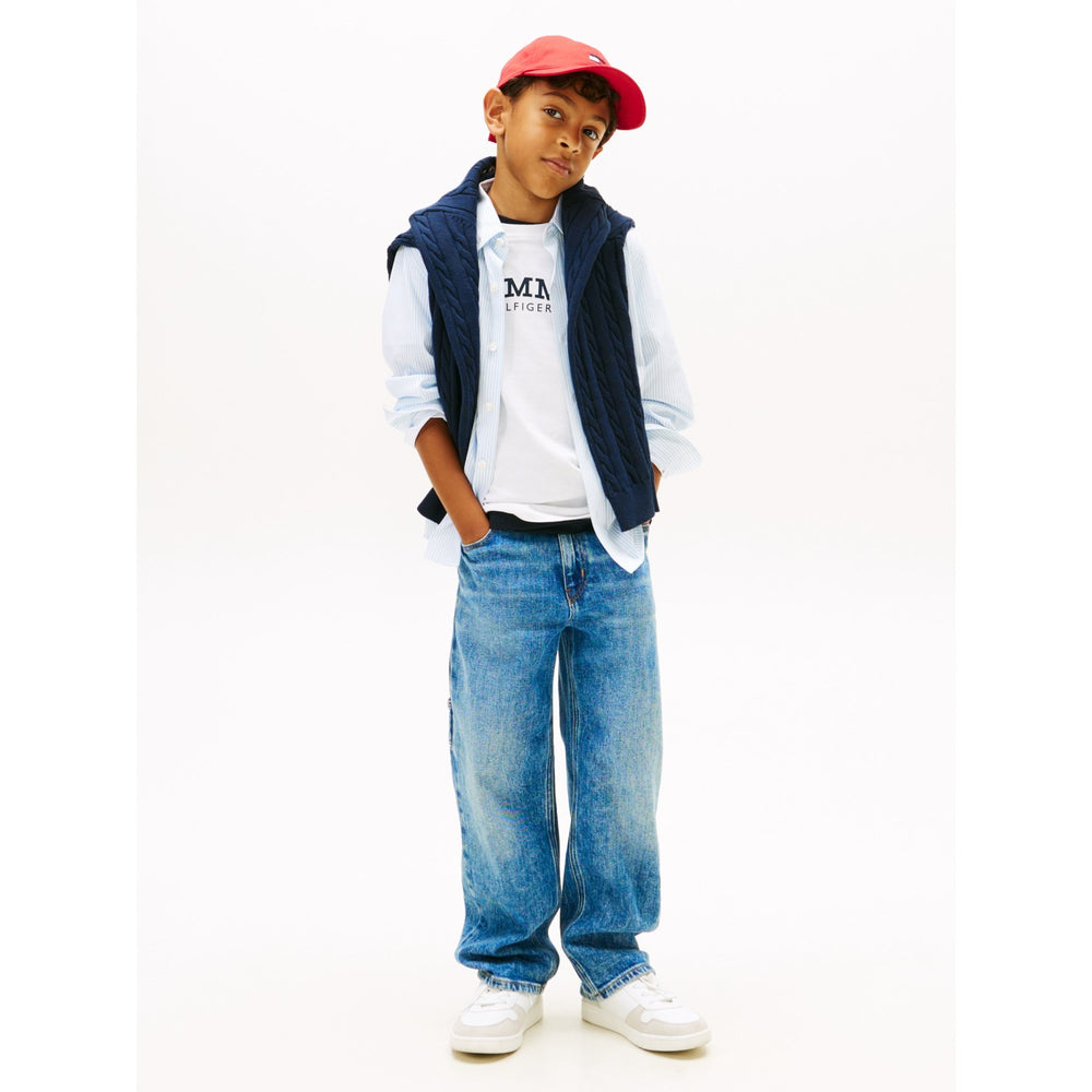 Køb Tommy Hilfiger White Breezy Blue Stripe Aop Jersey Skjorte