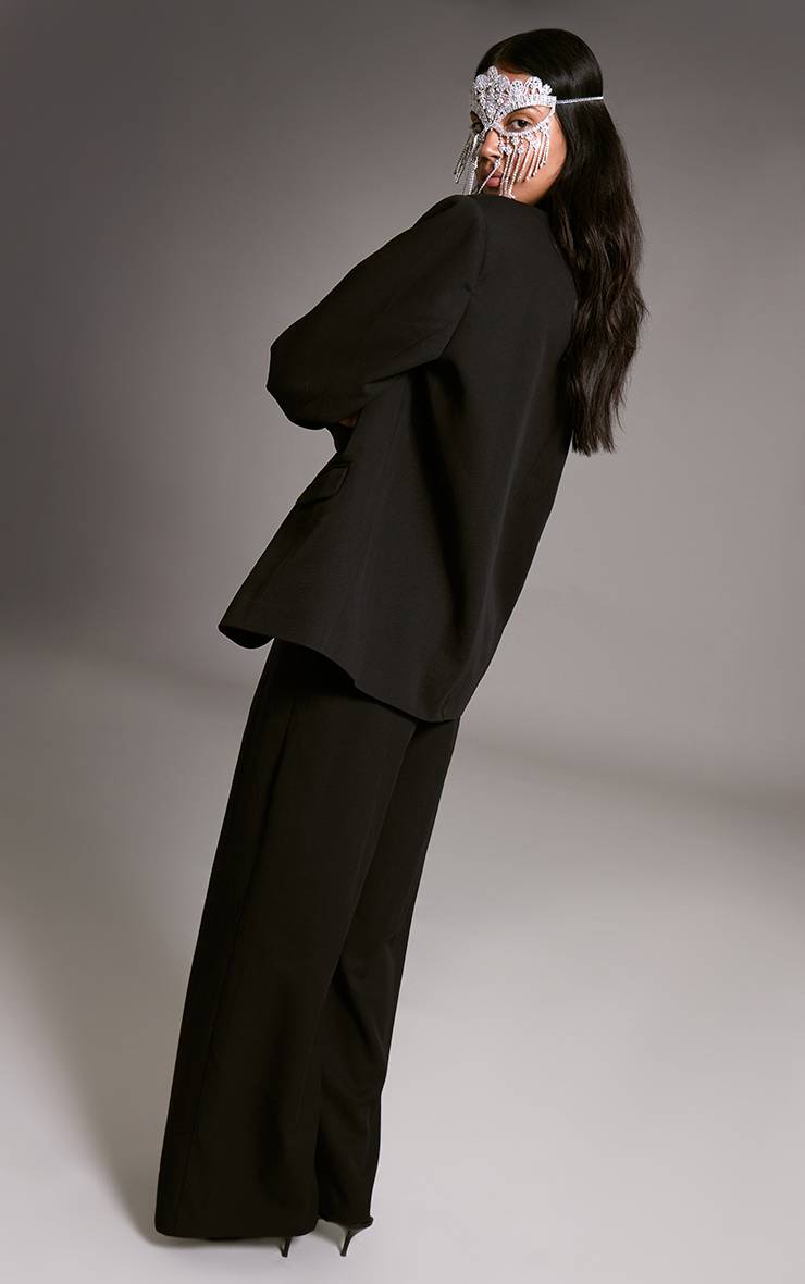 Noir Pantalon Large Plissé En Tissu Tissé Ajusté