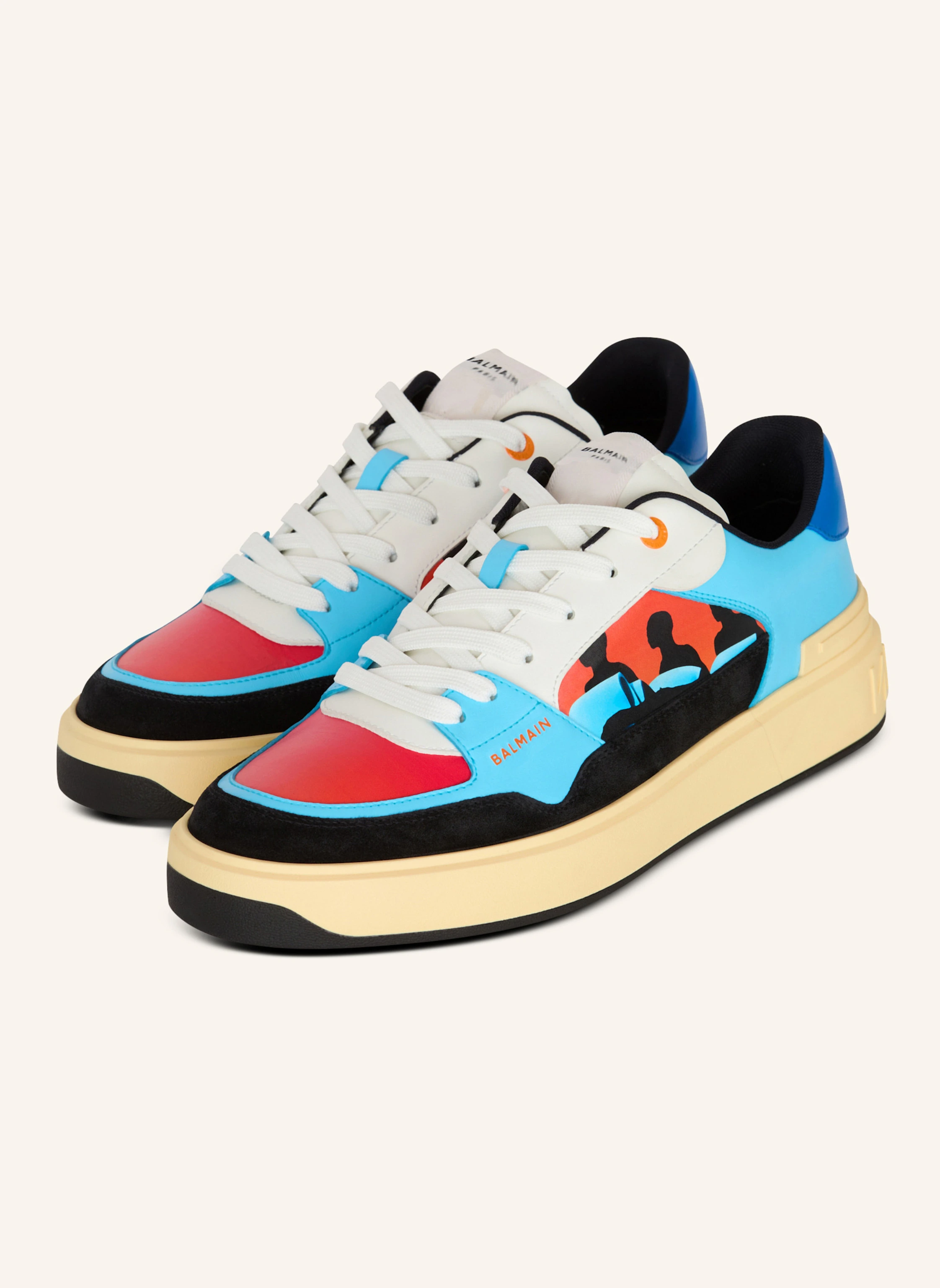 BALMAIN Sneakers B-Court Flip aus Kalbsleder mit Prince Gyasi-Print