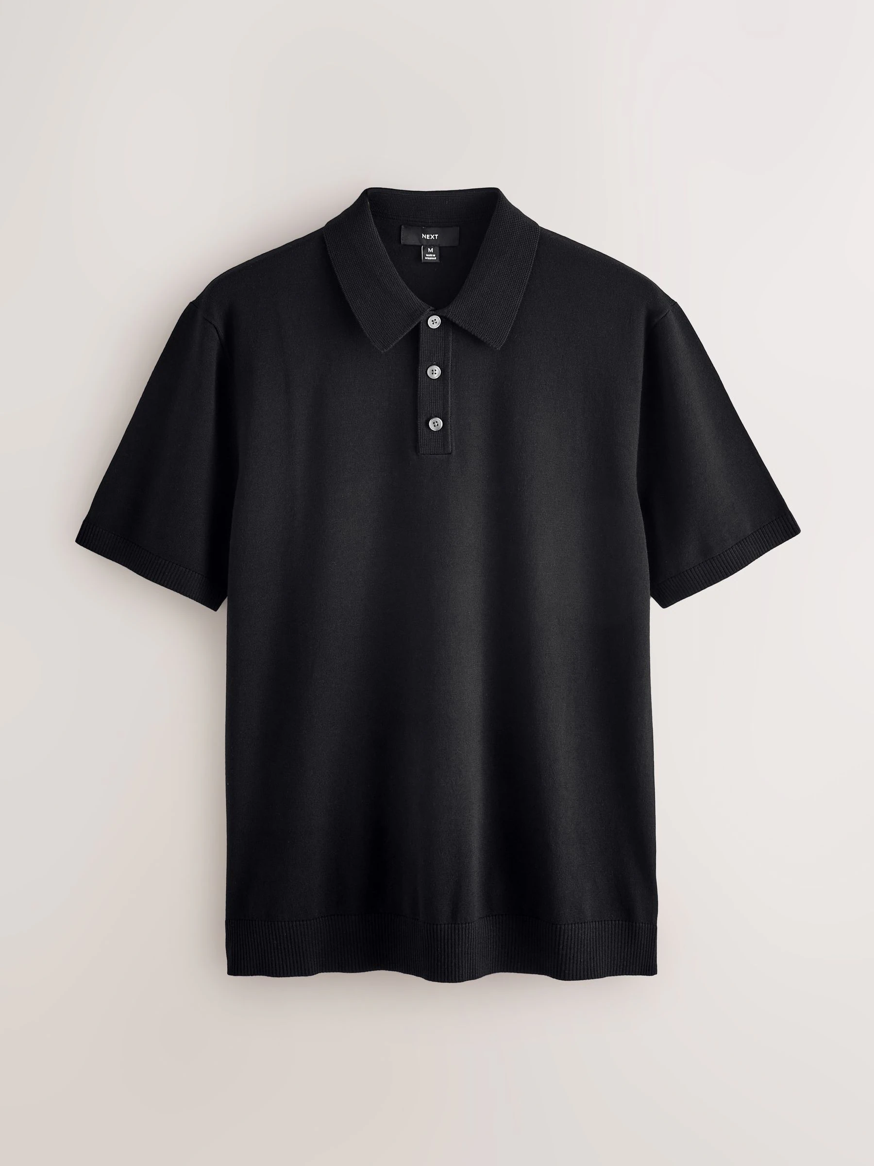 Zwart - Normale Pasvorm - Gebreid poloshirt met hoog katoengehalte en korte mouwen