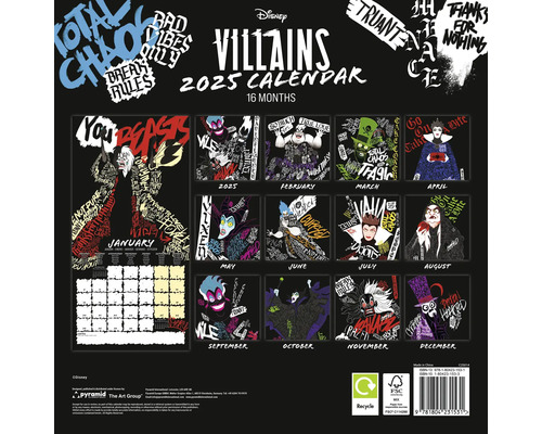 Wandkalender Disney Villains 2025 30x30 cm