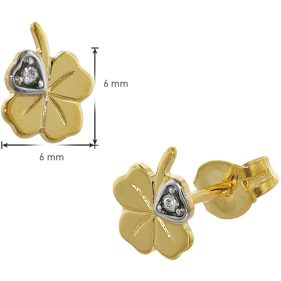 trendor Kinder-Ohrstecker 333 Gold Kleeblatt mit Diamant gold