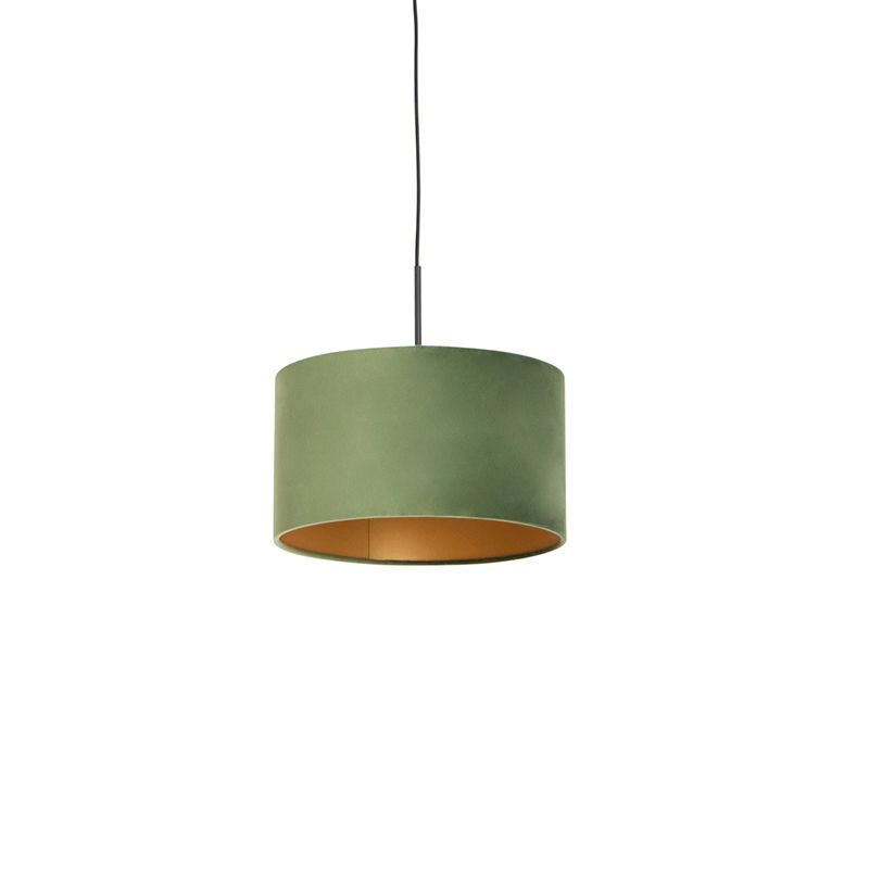 Hanglamp met velours kap groen met goud 35 cm - Combi