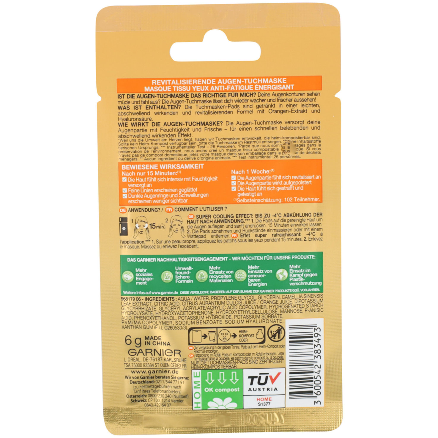 Garnier Tuchmasken-Augenpads Orangen-Extrakt