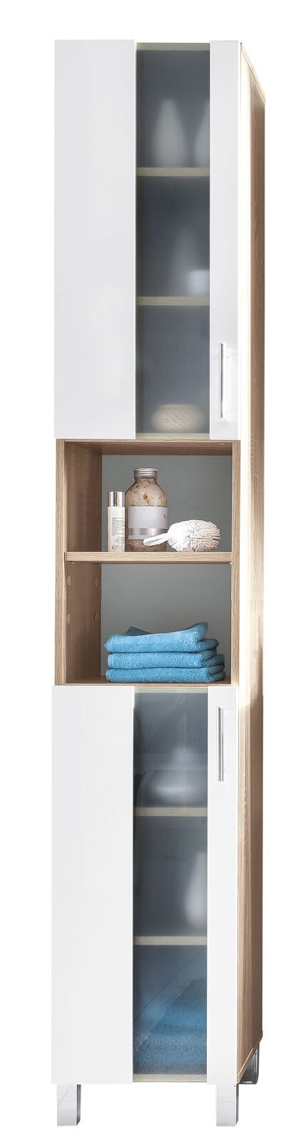 Hochschrank Porto Weiß/Eiche sägerau Nachbildung ca. 33 x 191 x 31 cm