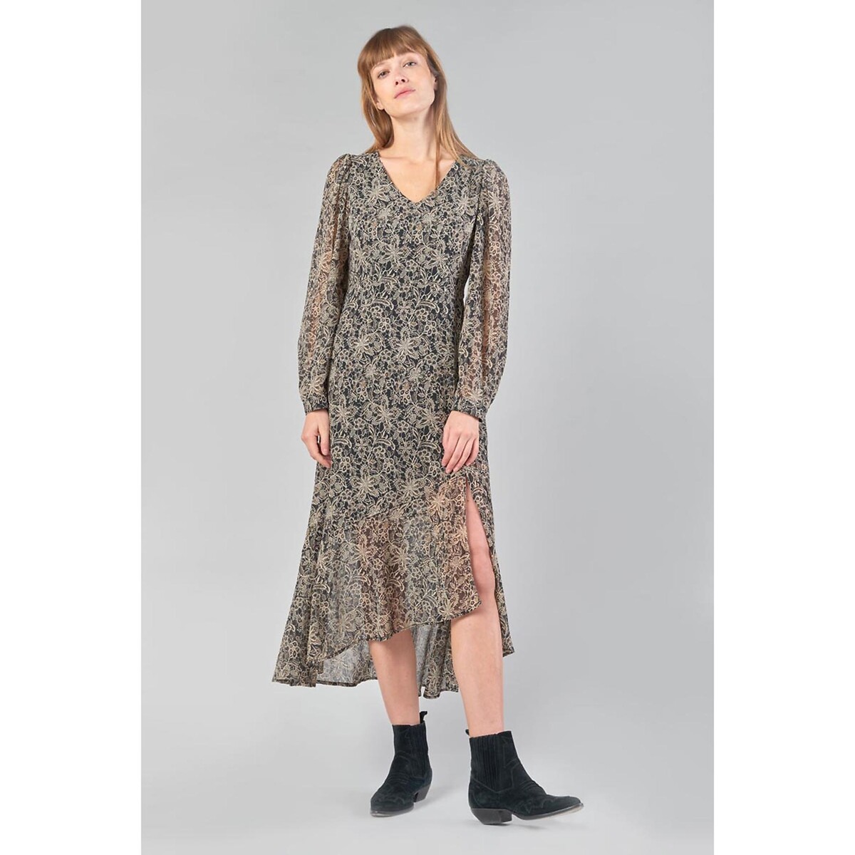 LE TEMPS DES CERISES<br>Vestido longo, mangas compridas, estampado
