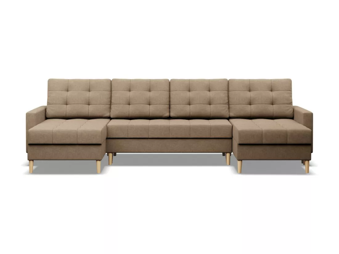 Canapé d'angle en U avec fonction sommeil, 2 méridiennes, Brun