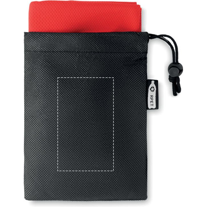 Serviette de sport avec pochette publicitaire en RPET toucher microfibre 30 x 80 cm - marquage 1 couleur