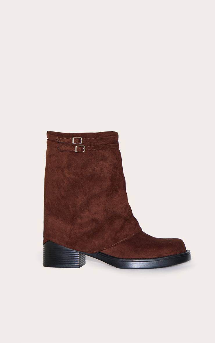 Chocolat Bottines À Bout Rond En Synthétiquecuir Avec Revers Et Sangle À Boucle