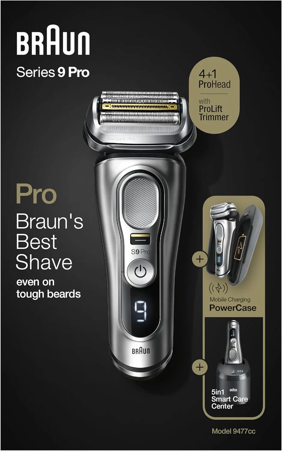 Braun Series 9 Pro Premium Herrenrasierer, 9477 cc, Silber