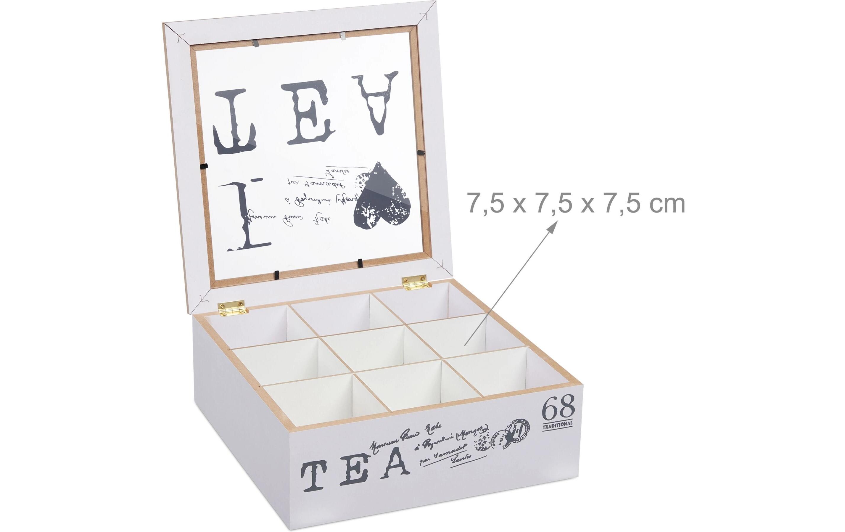 Teebeutel-Box Grau/WeissWeisse Teebox mit 9 Fächern
