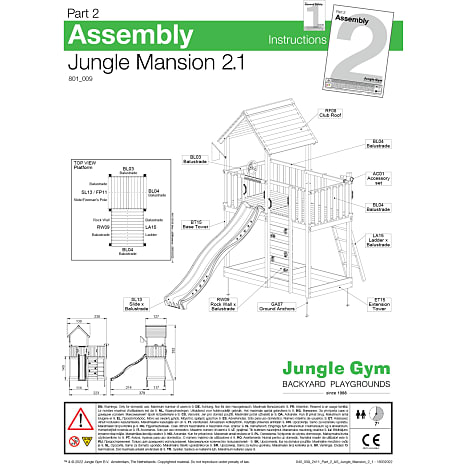 Jungle Gym Mansion 2.1 legetårn inkl. Climb Module og blå rutsjebane
