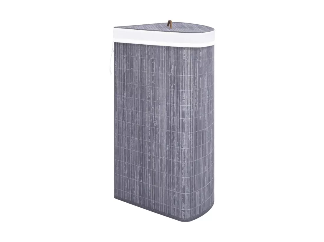 Panier à linge d'angle Bambou Gris 60 L