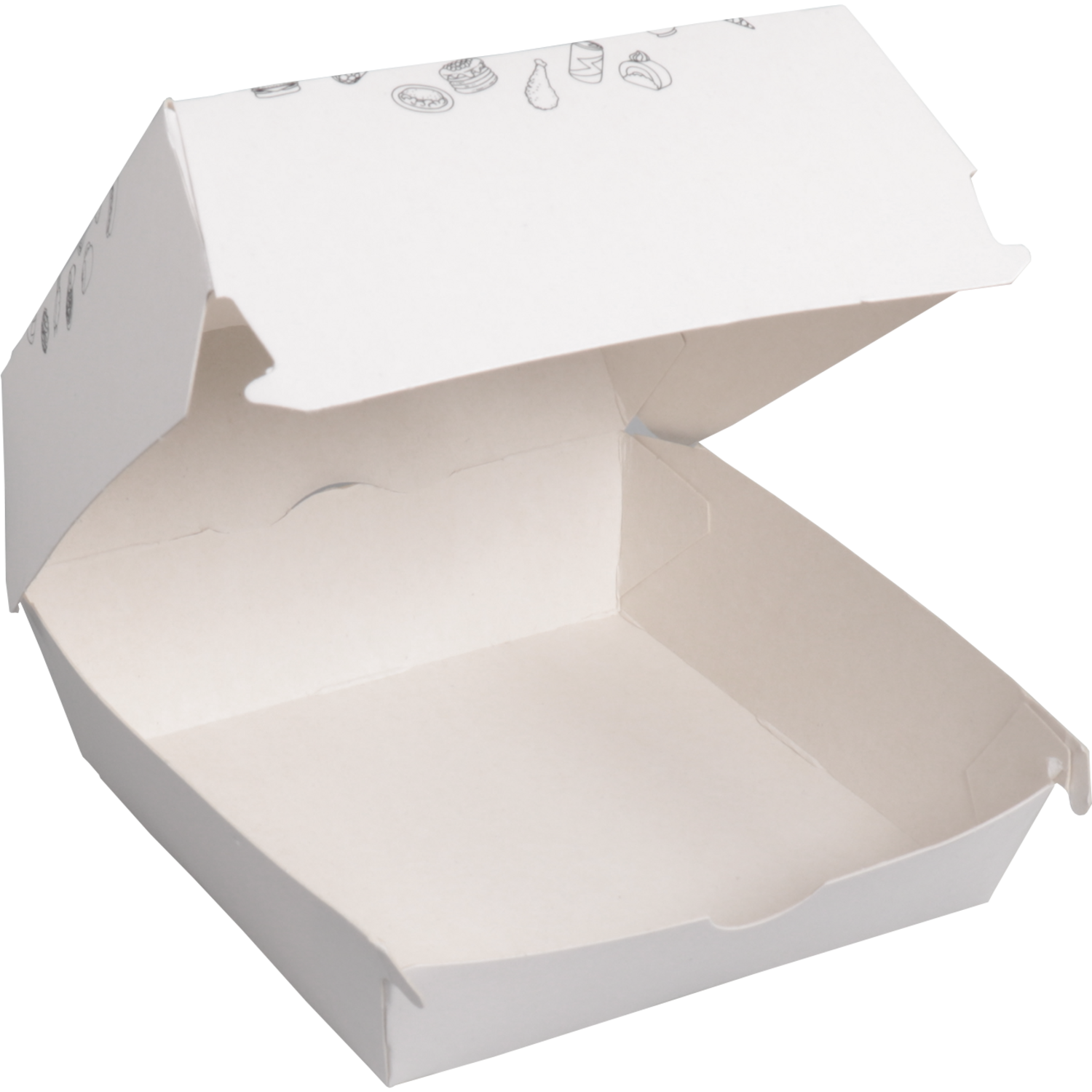 Bak, Karton + kleicoating, TASTY, hamburgerbak, 115x115x70mm, wit