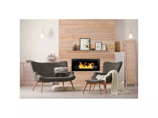 Cheminée bioéthanol murale ou encastrable Livorno Nero L 90 x P 12 x H 40 avec vitre