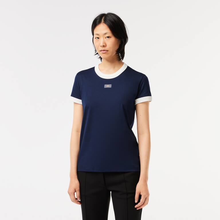 T-shirt slim fit en coton badge tennis T-Shirts - Bleu - Lacoste - Femme