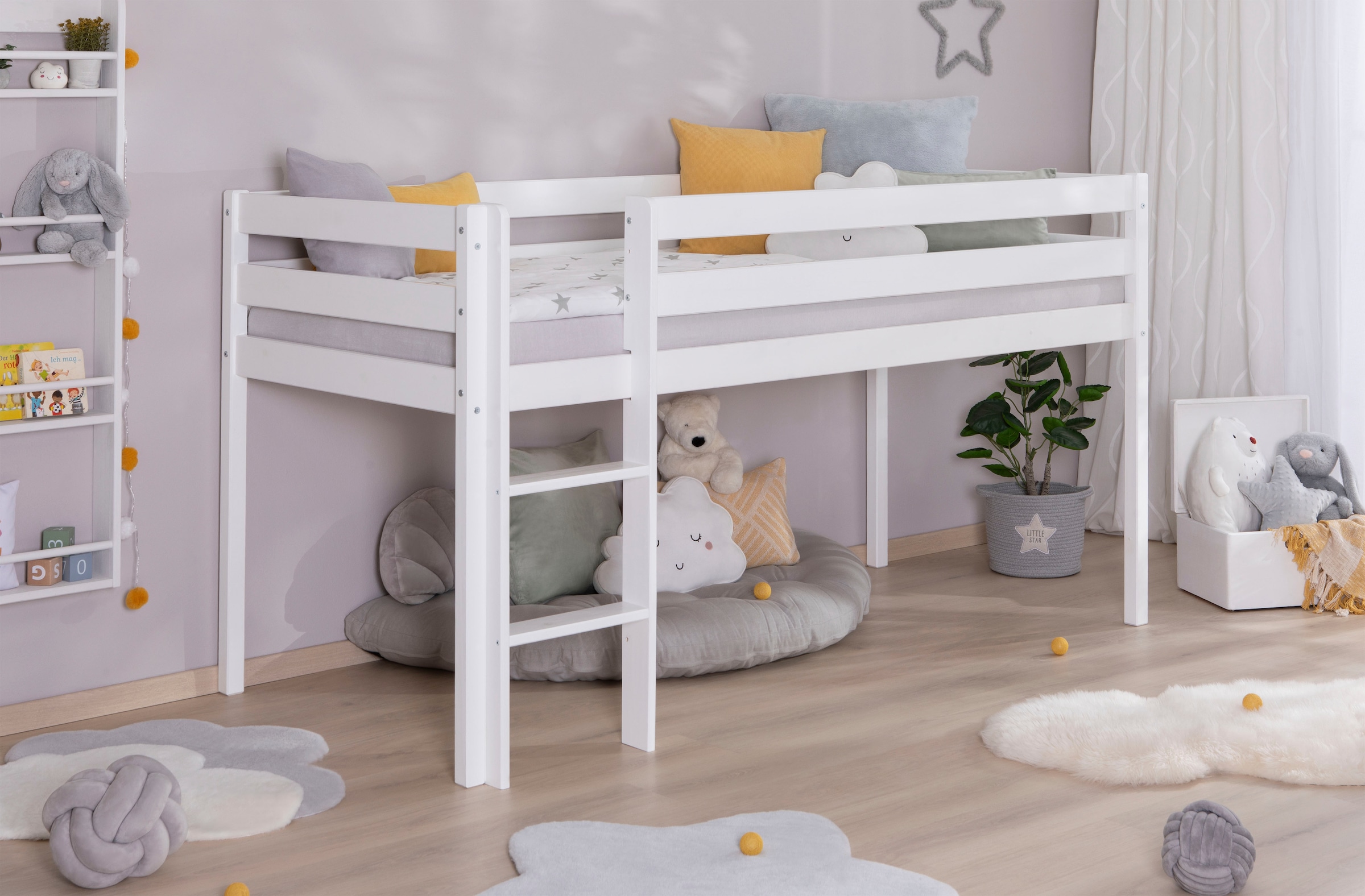 Ticaa Hochbett »Malte, FSC®-zertifizierte Kiefer« 90x200cm Liegefläche, Höhe 114cm,  mit Rollrost