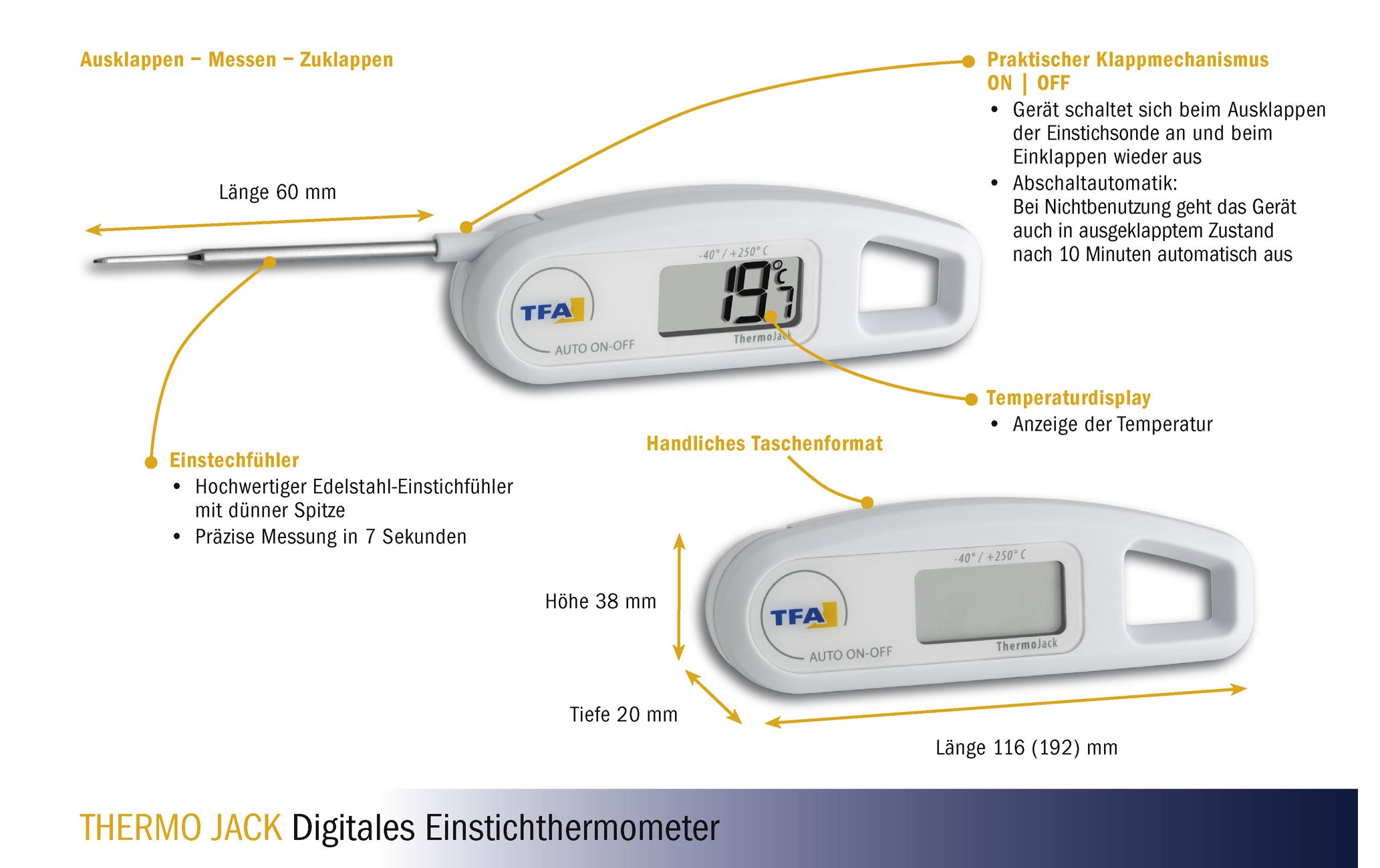 Einstichthermometer THERMO JACK, WeissDigitales Einstichthermometer