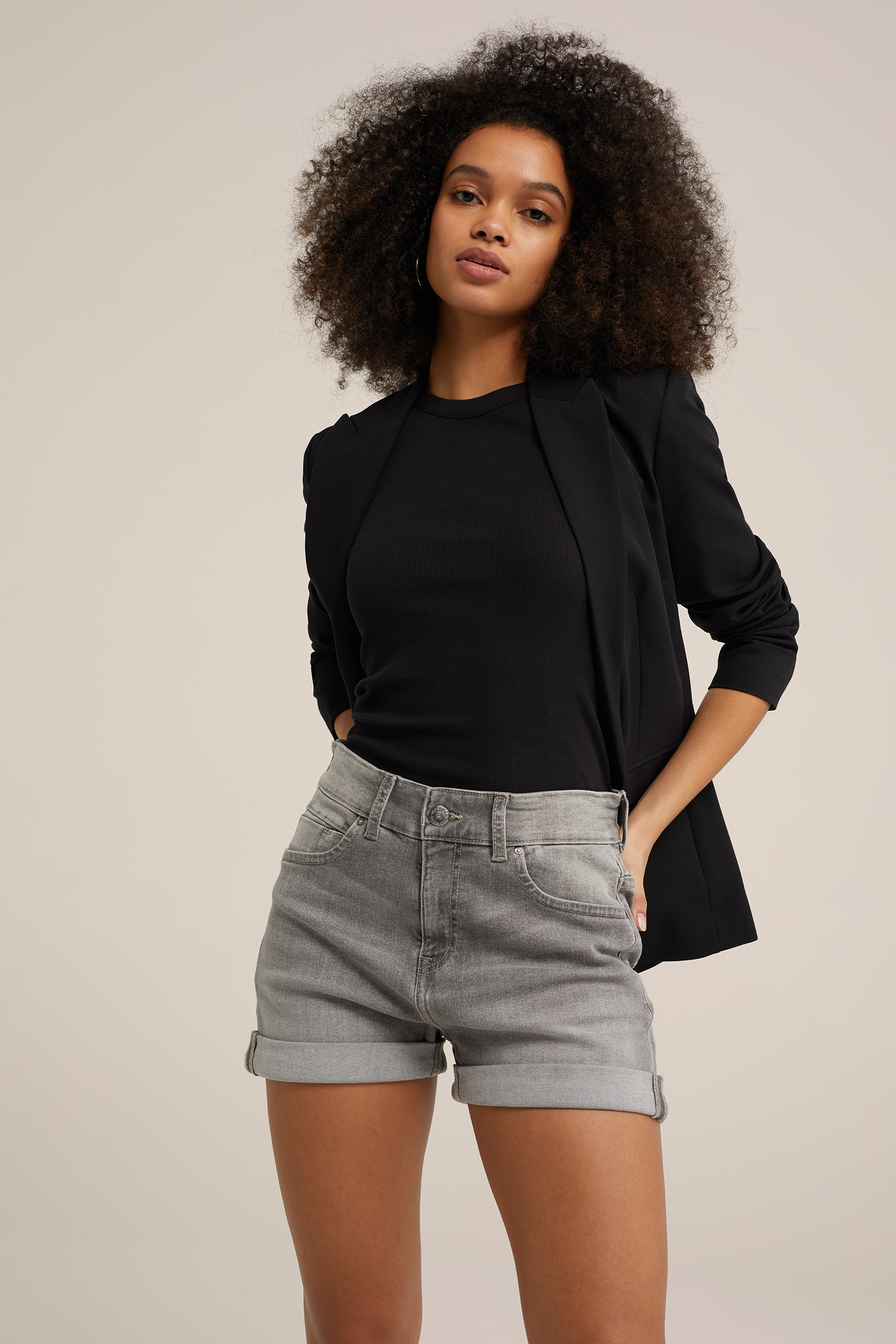 high rise denimshort met comfort stretch Blue Ridge Lichtgrijs