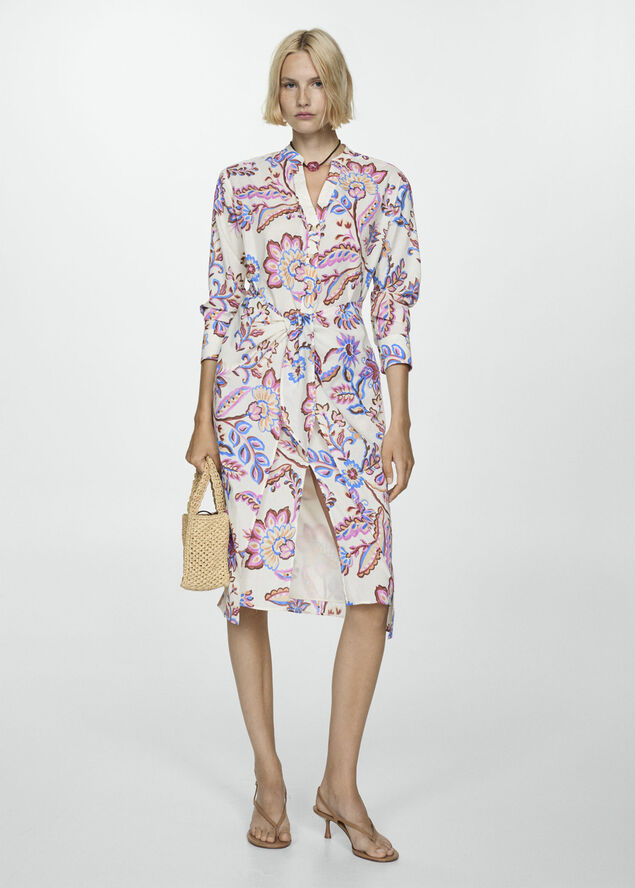 MANGO Floral print dress with bow Light beige