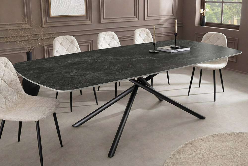 Design Esstisch OSAKA 200cm anthrazit Keramik schwarz Sterngestell Metall