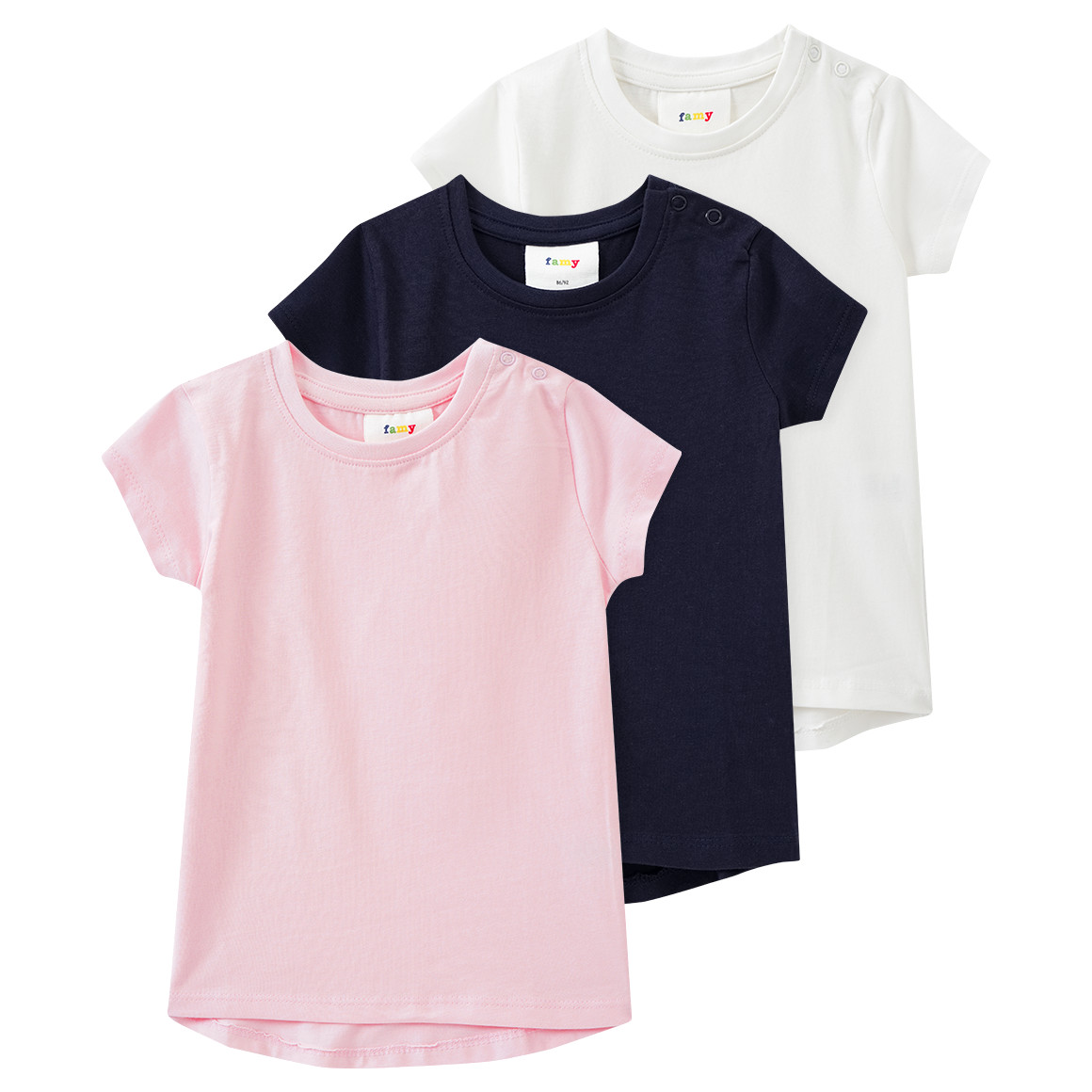 Famy 3 Baby T-Shirts im Basic-Look hellrosa / weiss / dunkelblau